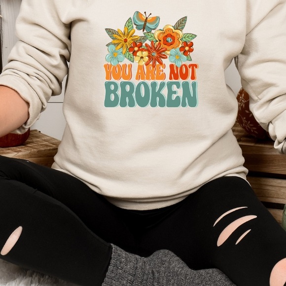 You are not broken mental health graphic pullover sweatshirt oversized XXL - Picture 2 of 11